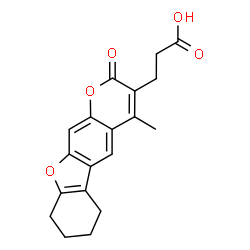 ChemSpider 2D Image | 3-(4-Methyl-2-oxo-6,7,8,9-tetrahydro-2H-benzofuro[3,2-g]chromen-3-yl)propanoic acid | C19H18O5