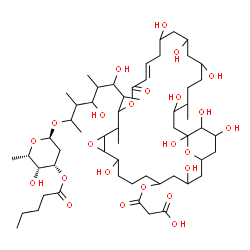 ChemSpider 2D Image | 3-[(14-{7-[(2,6-Dideoxy-3-O-pentanoyl-alpha-L-lyxo-hexopyranosyl)oxy]-3,5-dihydroxy-4,6-dimethyl-2-octanyl}-3,9,20,22,24,28,30,31,32-nonahydroxy-13,27-dimethyl-16-oxo-11,15,34-trioxatricyclo[28.3.1.0~
10,12~]tetratriacont-17-en-5-yl)oxy]-3-oxopropanoic acid | C57H98O24