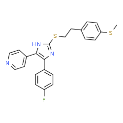 ChemSpider 2D Image | 4-[4-(4-Fluorophenyl)-2-({2-[4-(methylsulfanyl)phenyl]ethyl}sulfanyl)-1H-imidazol-5-yl]pyridine | C23H20FN3S2