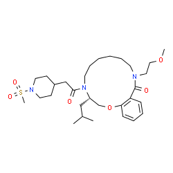 ChemSpider 2D Image | (3S)-3-Isobutyl-11-(2-methoxyethyl)-4-{[1-(methylsulfonyl)-4-piperidinyl]acetyl}-2,3,4,5,6,7,8,9,10,11-decahydro-12H-1,4,11-benzoxadiazacyclotetradecin-12-one | C30H49N3O6S