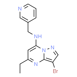 ChemSpider 2D Image | 3-Bromo-5-ethyl-N-(3-pyridinylmethyl)pyrazolo[1,5-a]pyrimidin-7-amine | C14H14BrN5